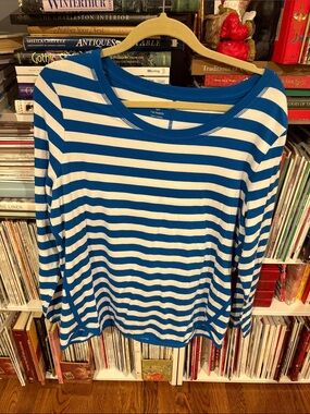 Talbots Blue and White Striped Long-Sleeve Tee